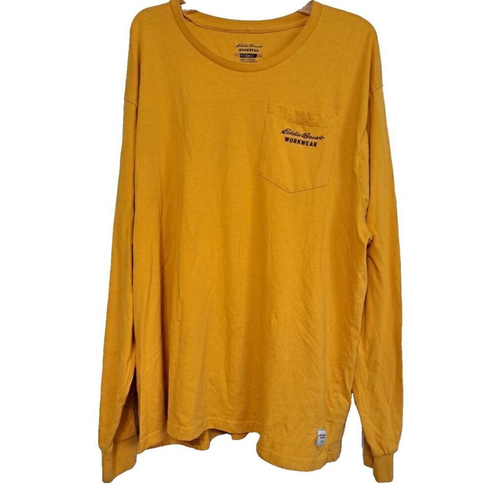 Eddie Bauer Men's XXL Workwear Yellow Long Sleeve  Pocket T-Shirt Large Logo